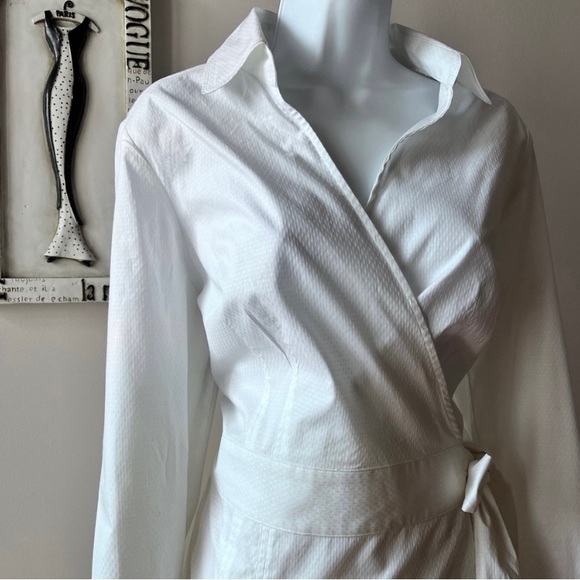 Ann Taylor LOFT White Cotton Long Sleeve Wrap Blouse Size 12 - Picture 2 of 7